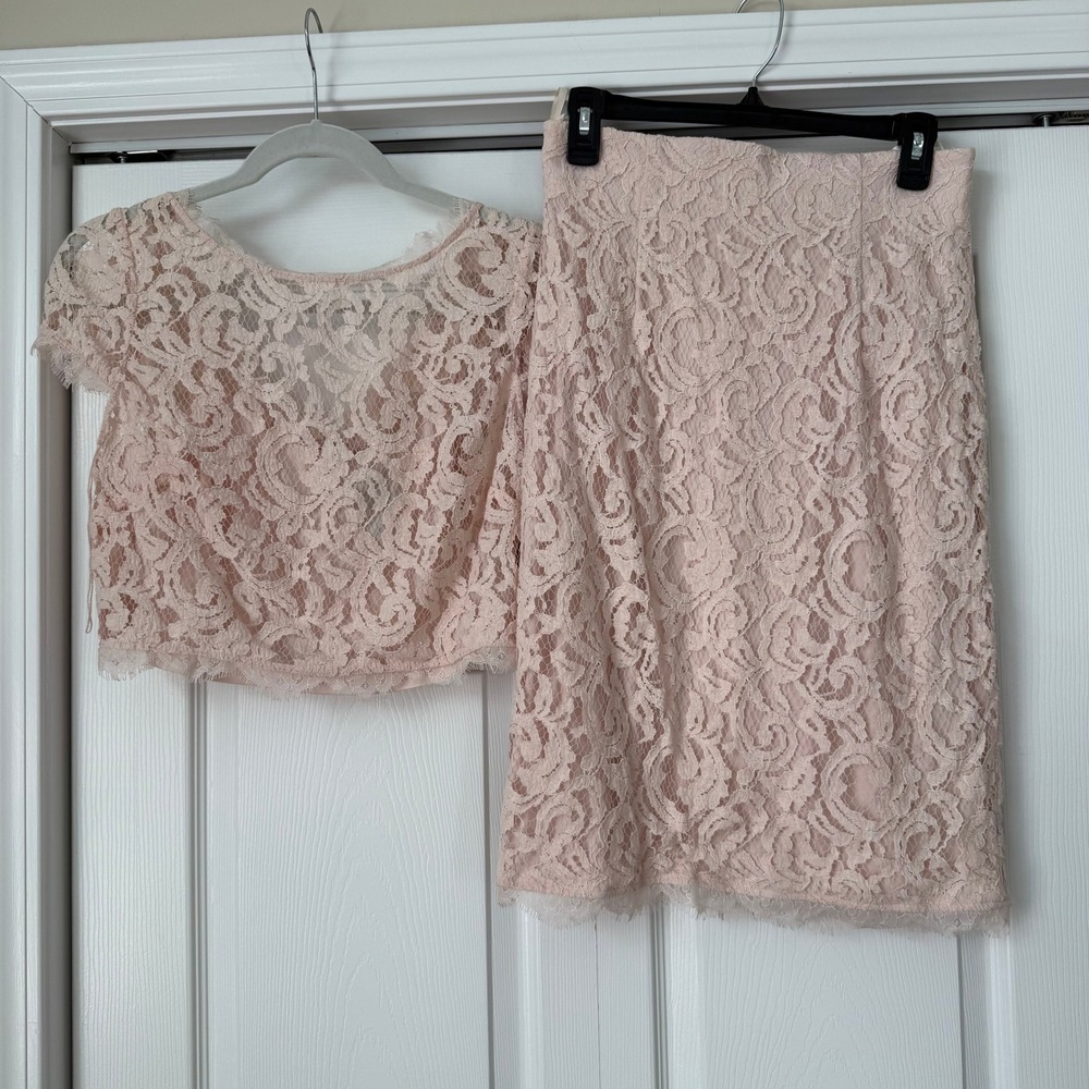 Adrianna Papell db studio Pink Lace 2 Piece Set Crop Top Pencil Skirt Size 6